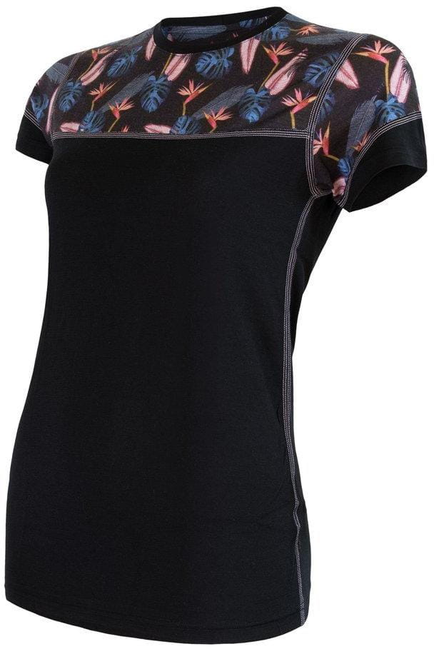  Merinohemd für Frauen Sensor Merino Impress dámské triko kr.rukáv černá/floral Barva: L