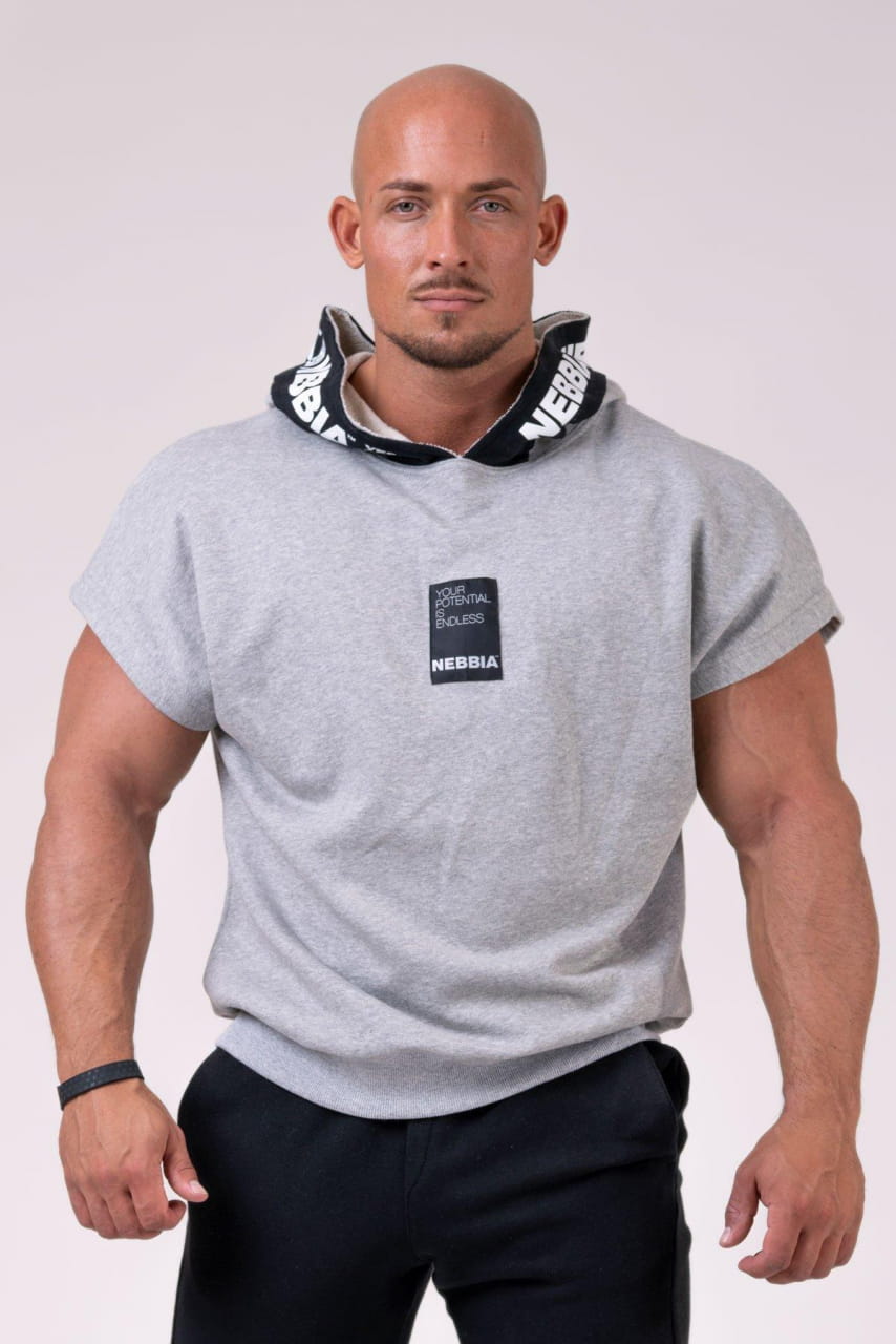 Pánské fitness tričko s kapucí Nebbia NO LIMITS Rag Top Hoodie