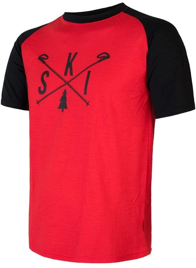  Męska koszula z merynosów Sensor Merino Active Pt Ski pánské triko kr.rukáv červená/černá
