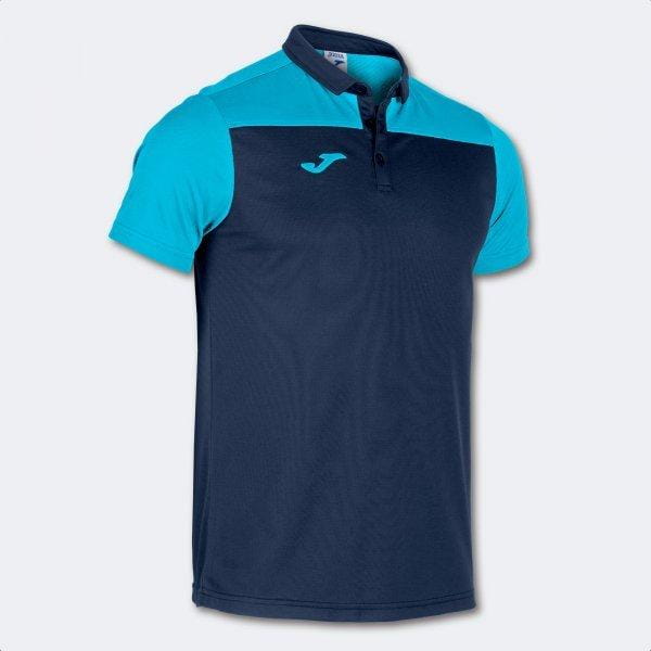 Heren T-shirt Joma Hobby II Short Sleeve Polo Navy Fluor Turquoise