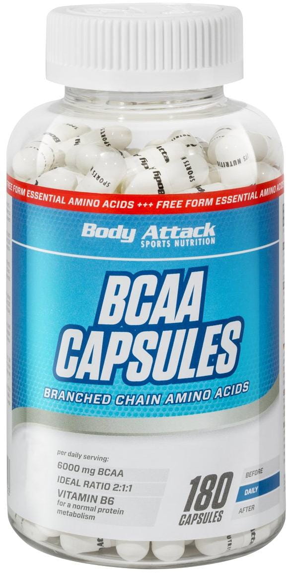 Větvené aminokyseliny BCAA 2:1:1 Body Attack BCAA 180 cps, větvené aminokyseliny BCAA 2:1:1