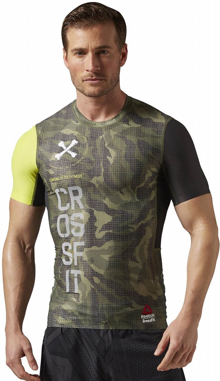 Pánské fitness tričko Reebok CrossFit SS Compression Shirt AOP