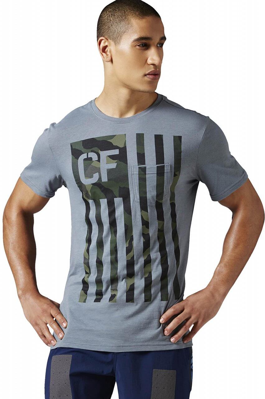 Pánské fitness tričko Reebok CrossFit Camo Flag Pocket Tee