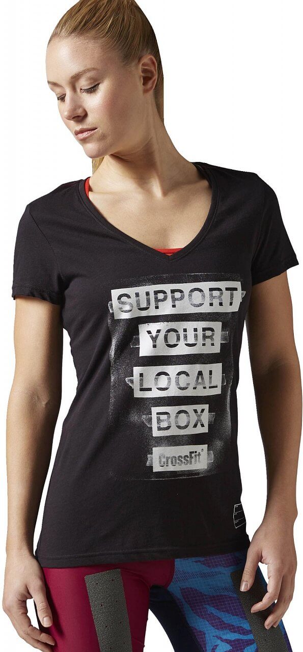 Dámské fitness tričko Reebok CrossFit Support Your Local Box V-neck Tee