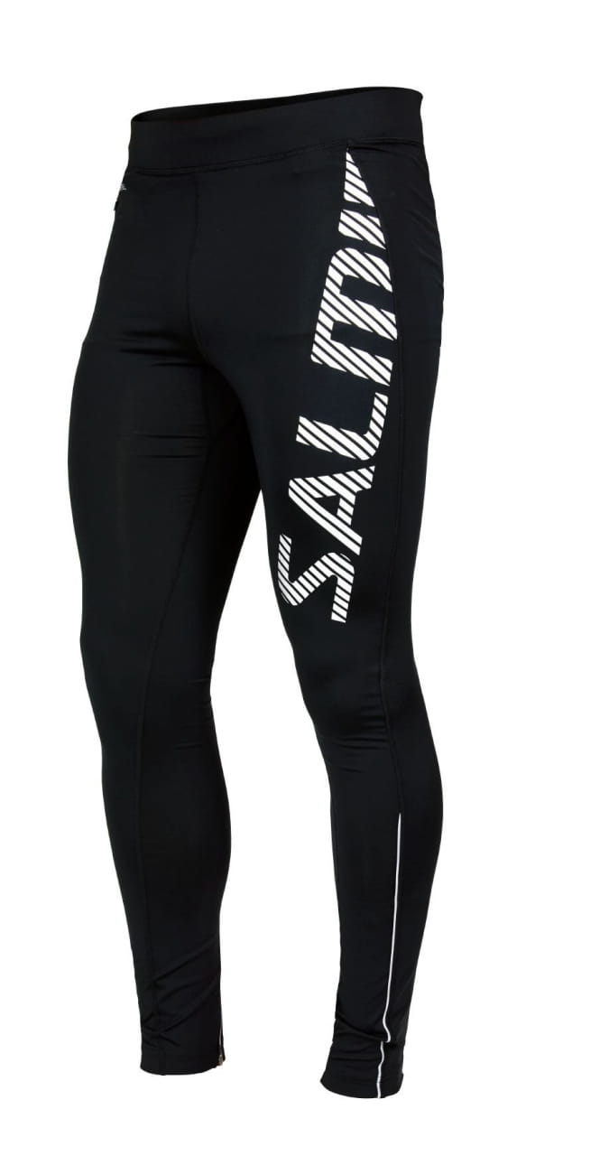 Pánské běžecké elasťáky Salming Logo Tights 2.0 Men Black/Silver Reflective
