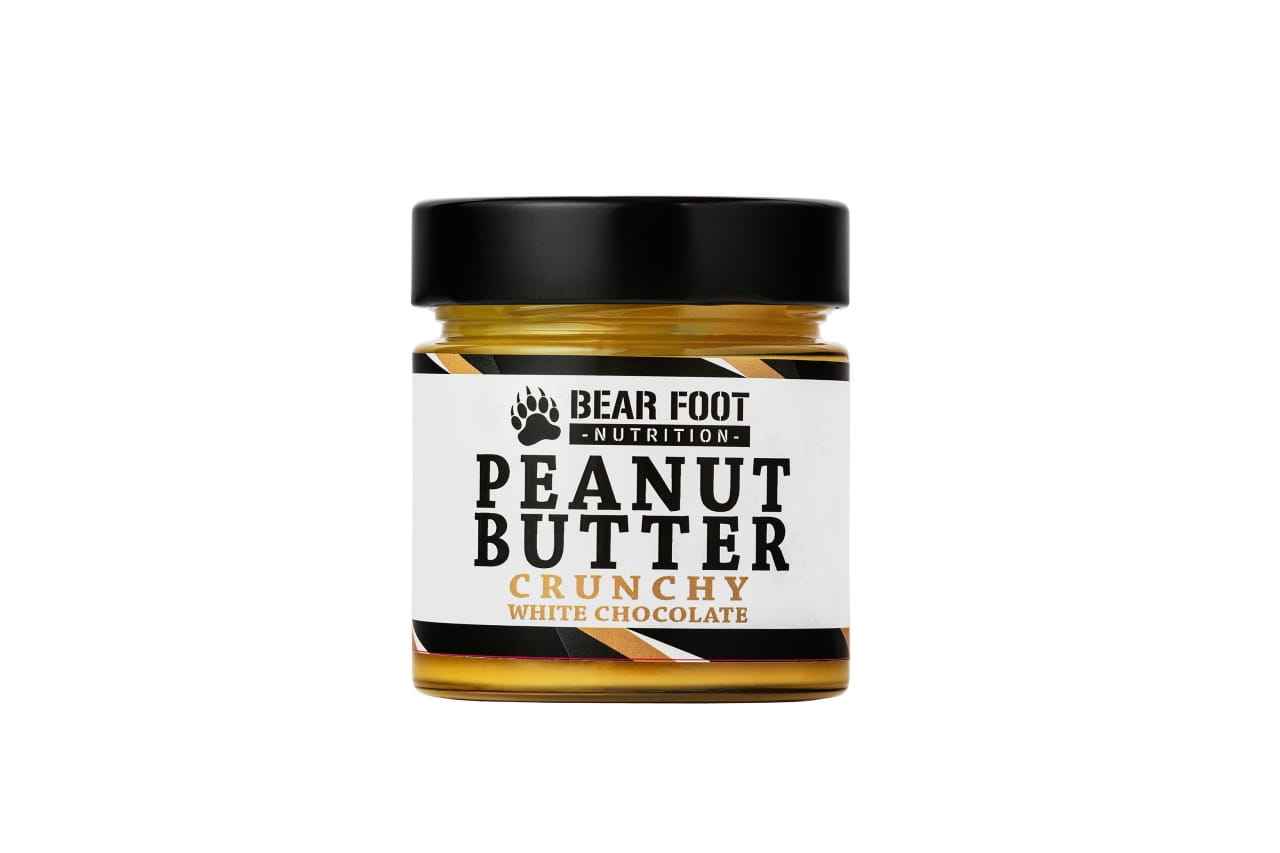 Zdravé potraviny Bear Foot Peanut Butter, Crunchy White Chocolate, 250g