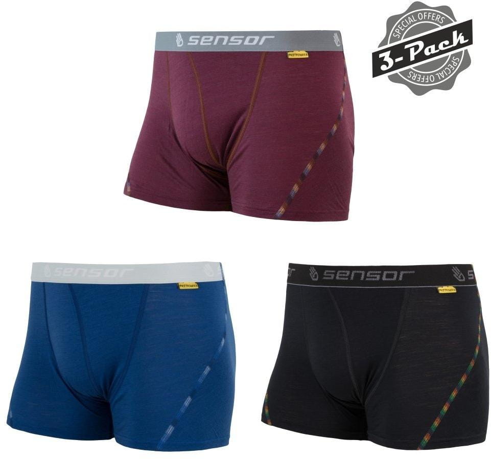 Pantalones cortos de merino para hombre Sensor Merino Air 3-Pack pánské trenky černá/modrá/vínová