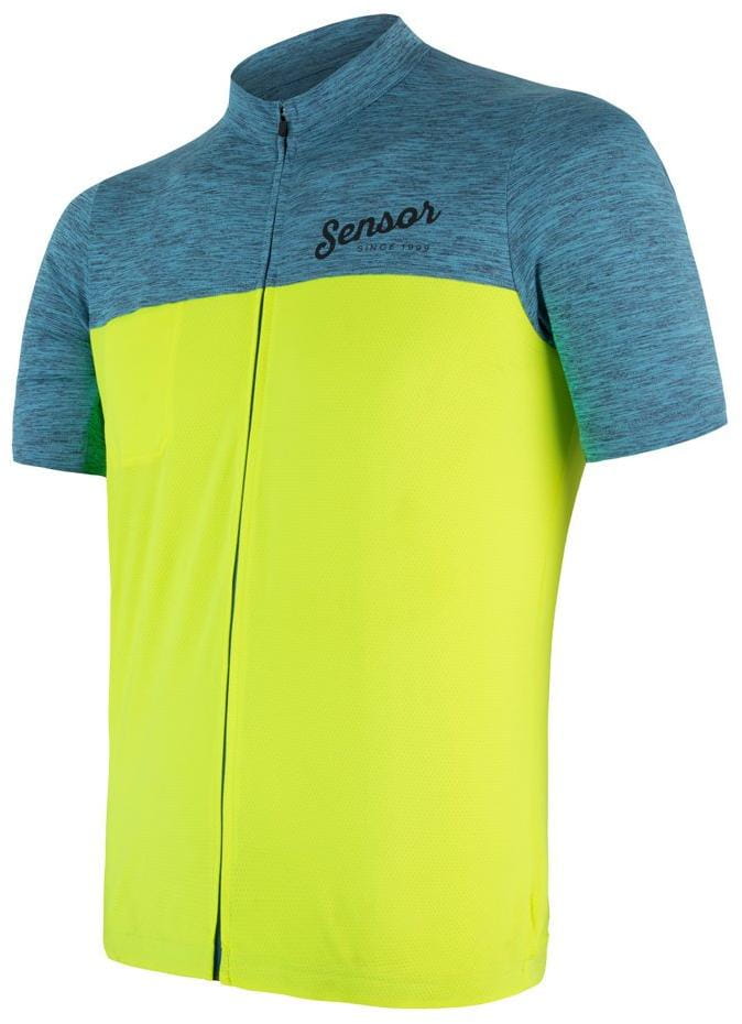 Męska koszulka kolarska Sensor Cyklo Motion pánský dres kr.rukáv celozip modrá/žlutá