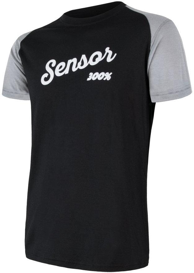 Moška majica iz merina Sensor Merino Active Pt Logo pánské triko kr.rukáv černá/šedá