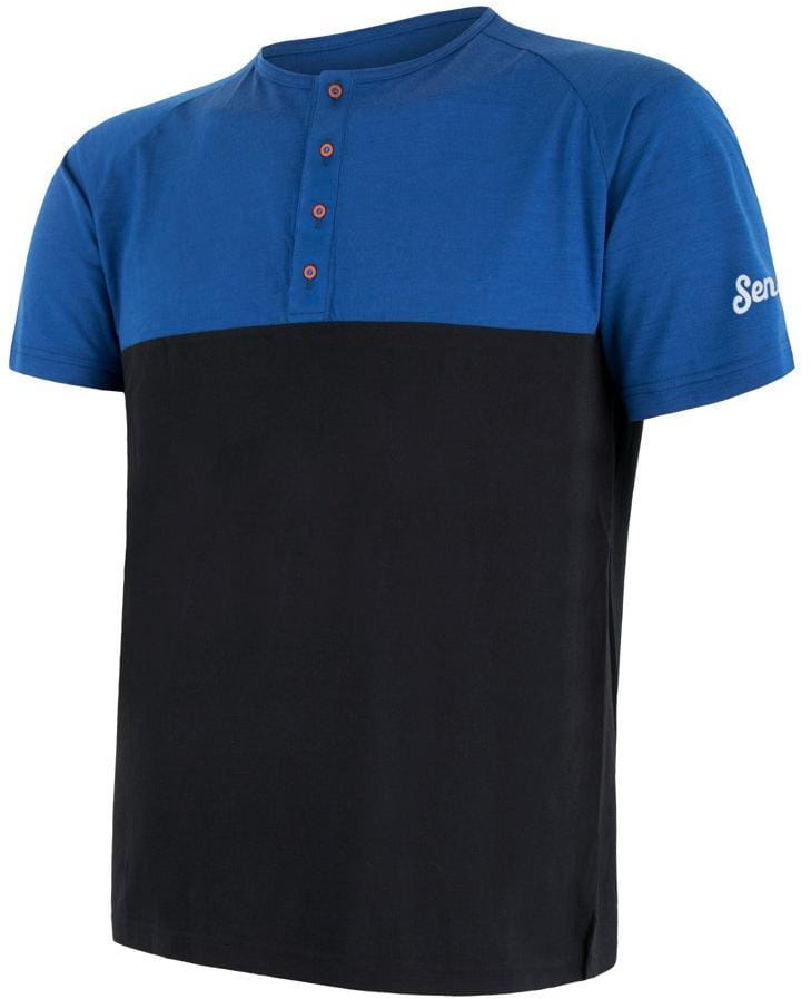 Pánske merino tričko Sensor Merino Air Pt pánské triko kr.rukáv s knoflíky modrá/černá